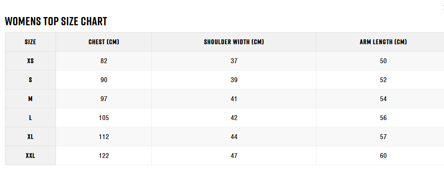 Zhik Womens Tops 2021 0 Grentabelle